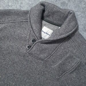 Tommy Bahama Pullover Mens Medium Gray Herringbone Shawl Collar Fleece Sweater